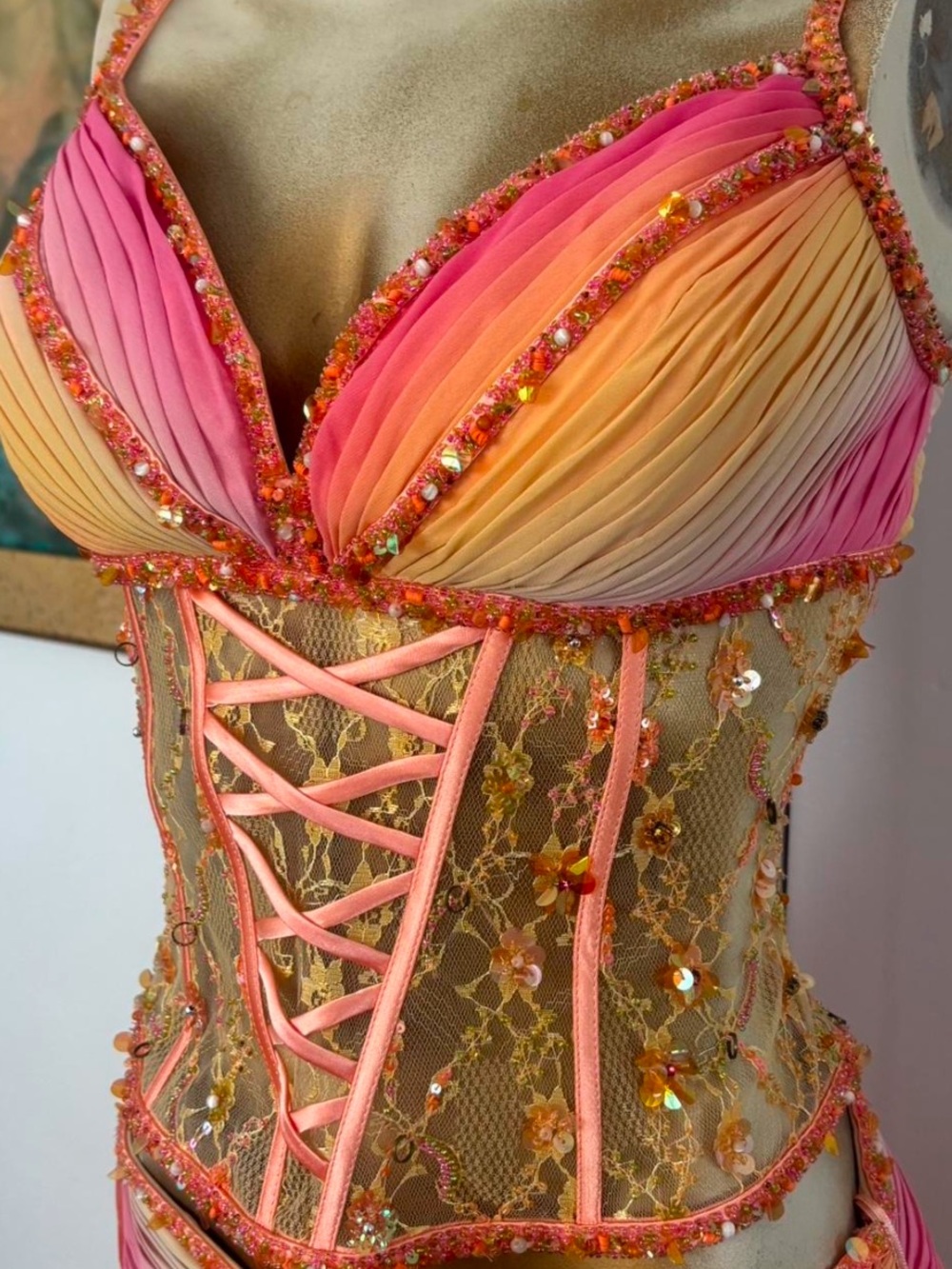 Y2K Pink & Orange fairy Ombre Lace-Up Bustier Corset Top and fairy skirt set - Picture 1 of 7